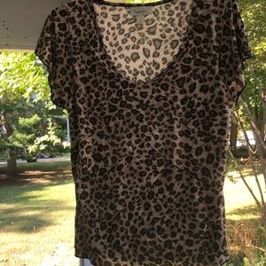 dressbarn Animal Print V-Neck Short Sleeve Top